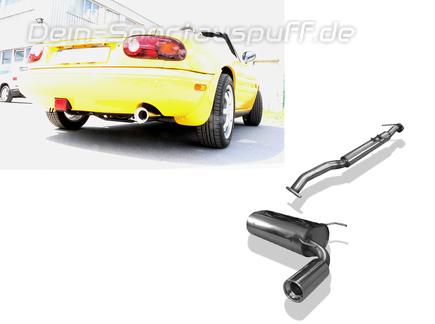 Fox Edelstahl Sportauspuff-Komplettanlage ab Kat Mazda MX-5 I NA Bj.89-98 1x90mm rund eingerollt gerade mit Absorber