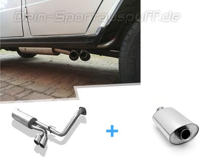 Fox Edelstahl Sportauspuff-Komplettanlage ab Kat Mercedes G-Klasse W463 ohne Trittbrett 2x76mm rund scharf abgeschrägt