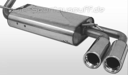 Fox Edelstahl Racing-Komplettanlage ab Kat. Mitsubishi Colt CAO u. CJO 1.6l 66kW Bj.92-03 2x80mm rund eingerollt gerade mit Absorber