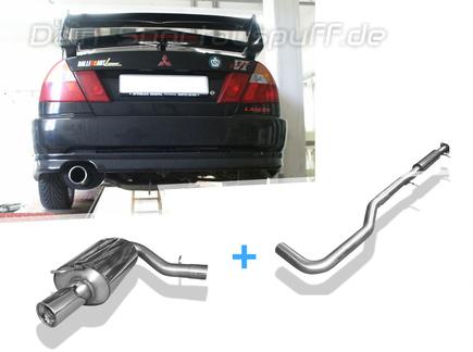 Fox Edelstahl Sportauspuff-Komplettanlage ab Kat Mitsubishi Lancer Evolution VI - Evo 6 1x100mm rund eingerollt gerade mit Absorber
