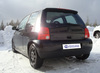 Fox Edelstahl Racing-Komplettanlage ab Kat Ausgang mittig VW Lupo 130x50mm flachoval eingerollt abgeschrägt