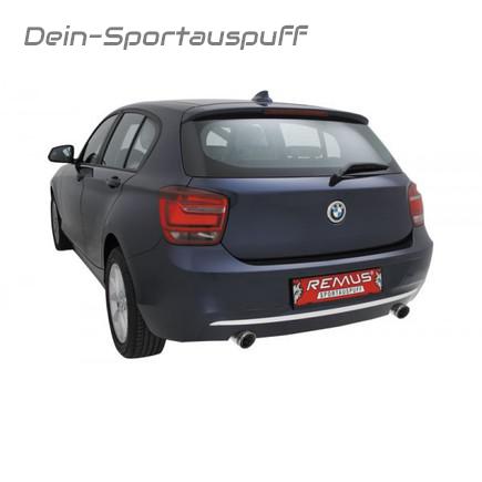Remus Edelstahl Duplex Sportauspuff BMW 1er F20 F21 116i 118i je 84mm Carbon Race rund eingerollt abgeschrägt mit scharfkantigem Innenrohr und Carbonschriftzug