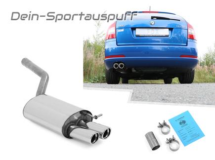 Fox Edelstahl Sportauspuff Skoda Octavia RS 1Z 2x80mm rund eingerollt abgeschrägt mit Absorber