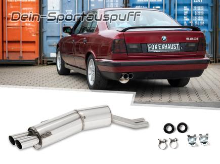 Fox Edelstahl Sportauspuff BMW 5er E34 520i Limousine u. Touring 2x76mm rund scharfkantig abgeschrägt