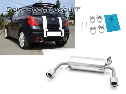 Fox Edelstahl Duplex Sportauspuff Suzuki Swift Sport 3 SG Typ MZ EZ ab 2005 1x100mm rund eingerollt abgeschrägt mit Absorber