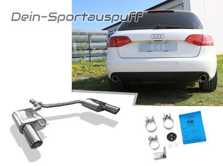 Fox Edelstahl Duplex Sportauspuff Audi A4 B8 8K Limousine/Avant 1.8 2.0l TFSI inkl. Quattro je 100mm rund eingerollt abgeschrägt