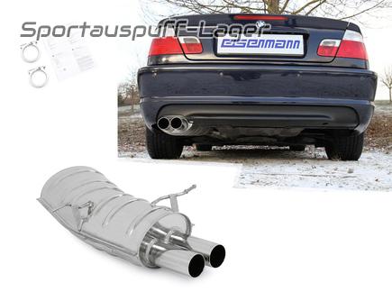 Eisenmann Edelstahl Sportauspuff BMW 3er E46 Limo Touring Coupe Cabrio 320i 325i 330i 2x70mm rund scharf gerade