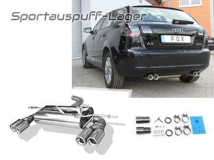 Fox Edelstahl Duplex Sportauspuff Audi A3 8P Sportback 2x76mm rund eingerollt gerade mit Absorber