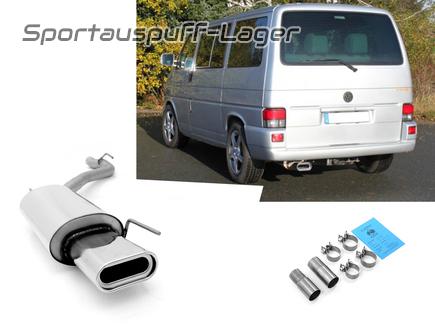 Fox Edelstahl Sportauspuff VW T4 Bus Transporter Caravelle Multivan 160x80mm flachoval eingerollt abgeschrägt mit Absorber