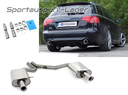 Fox Edelstahl Duplex Sportauspuff Audi A4 B7 Typ 8E Limousine/Avant 1.8T u. 2.4l 1x90mm rund eingerollt abgeschrägt mit Absorber