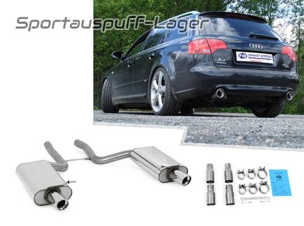 Fox Edelstahl Duplex Sportauspuff Audi A4 B7 quattro Typ 8E Limousine/Avant 1x90mm rund eingerollt abgeschrägt mit Absorber