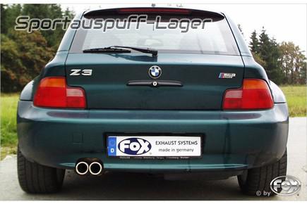 Fox Edelstahl Sportauspuff BMW Z3 Roadster u. Coupe 2.0l 2.8l 2x70mm rund eingerollt gerade mit Absorber