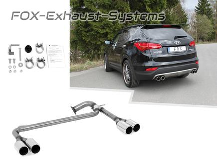 Fox Edelstahl Duplex Endrohrsatz Hyundai Santa Fe 3 4x4 Typ DM je 2x90mm rund eingerollt gerade
