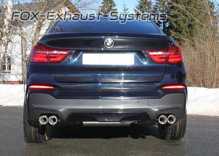 Fox Edelstahl Duplex Sportauspuff BMW X4 F26 35i 35d xDrive je 2x90mm rund eingerollt abgeschrägt mit Absorber