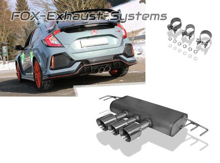 FOX stainless steel center sports exhaust Honda Civic 10 FC FK8 Type-R from 2017 3x round double-walled bevels