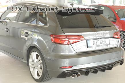 Rieger Heckeinsatz ABS/schwarz glänzend für Doppelendrohr einseitig Audi A3 8V Facelift inkl. Sportback S-Line