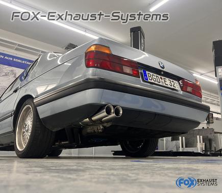  Edelstahl Sportauspuff-Anlage ab Kat BMW 7er E32 730i 2x76mm rund dw schräg