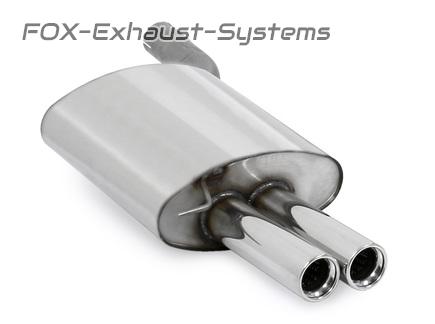 Fox Edelstahl Sportauspuff BMW 5er E60 E61 520i 523i 525i 530i Limousine u. Touring 2x76mm rund eingerollt gerade mit Absorber
