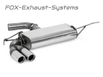 Fox Edelstahl Sportauspuff VW Scirocco 3 1.4l 2.0l TDI 2x76mm rund eingerollt abgeschrägt mit Absorber - Ø70mm-System