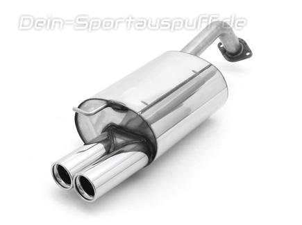 Fox Edelstahl Sportauspuff inkl. Verbindungsrohr auf Flansch Toyota Corolla E12 Schrägheck 2x80mm rund eingerollt gerade mit Absorber