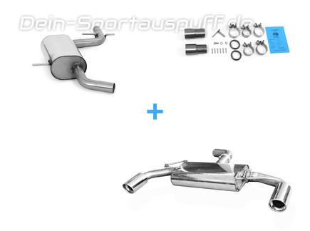 Fox Edelstahl Duplex Sportauspuff-Komplettanlage ab Kat VW Golf 6 mit GTI-Optik je 1x90mm rund eingerollt abgeschrägt mit Absorber