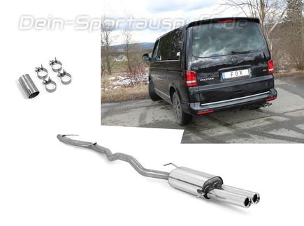 Fox Edelstahl Racing-Komplettanlage ab Kat. VW T5 Bus 2x80mm rund eingerollt gerade mit Absorber