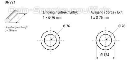 Bastuck Edelstahl Universal-Schalldämpfer rund 124mm Länge 480mm Eingang 1xØ 76mm Ausgang 1xØ 76mm