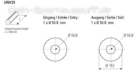 Bastuck Edelstahl Universal-Schalldämpfer rund 152mm Länge 450mm Eingang 1xØ 50.8mm Ausgang 1xØ 508mm