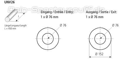 Bastuck Edelstahl Universal-Schalldämpfer rund 152mm Länge 450mm Eingang 1xØ 76mm Ausgang 1xØ 76mm