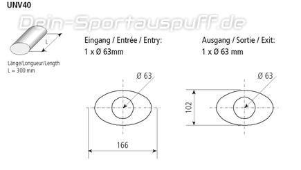 Bastuck Edelstahl Universal-Schalldämpfer oval 166x102mm Länge 300mm Eingang 1xØ 63mm Ausgang 1xØ 63mm