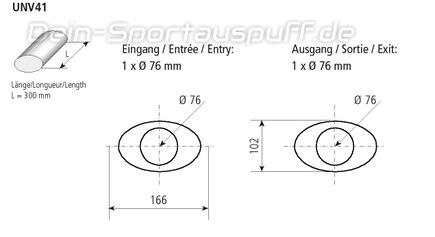 Bastuck Edelstahl Universal-Schalldämpfer oval 166x102mm Länge 300mm Eingang 1xØ 76mm Ausgang 1xØ 76mm