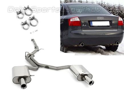 Fox Edelstahl Duplex Racing-Komplettanlage ab Kat Audi A4 B6 Typ 8E Limousine/Avant 1.8T 1x90mm rund eingerollt abgeschrägt mit Absorber