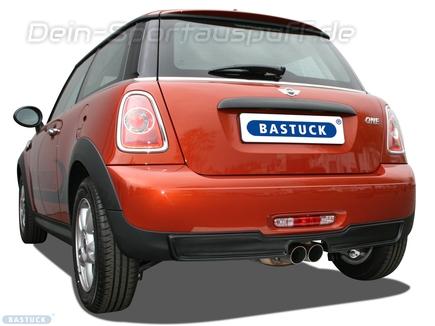Bastuck Edelstahl Sportauspuff Mittig inkl. Verbindungsrohr MINI R56 One u. Cooper 2x76mm rund scharf abgeschrägt ohne Absorber