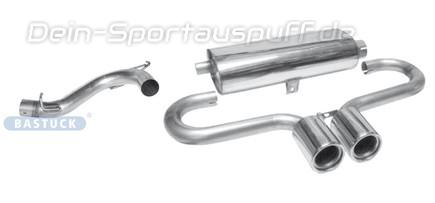 Bastuck Edelstahl Sportauspuff Mittig inkl. Verbindungsrohr Ford Fiesta JAS JBS Benziner Bj.95-01 2x90mm rund eingerollt gerade mit Absorber