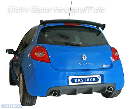 Bastuck Edelstahl Duplex Sportauspuff inkl. Verbindungsrohr Renault Clio 3 RS Vorfacelift bis 2009 je 2x76mm rund eingerollt abgeschrägt