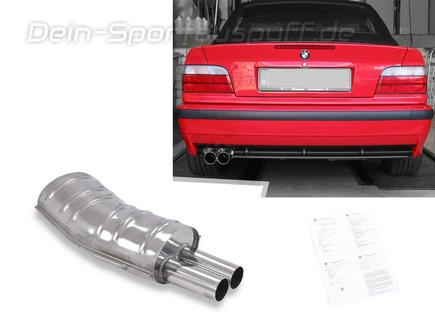 Eisenmann Edelstahl Sportauspuff BMW 3er E36 Limo Coupe Cabrio Touring 320i 323i 2x70mm rund scharf gerade