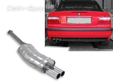 Eisenmann Sportauspuff RACE-Version inkl. Verbindungsrohr BMW 3er E36 Limo Coupe Cabrio Touring 320i 323i 2x70mm rund scharf gerade
