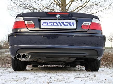 Eisenmann Racing-Komplettanlage ab VSD mit RACE-Schalldämpfer BMW 3er E46 Limo Touring Coupe Cabrio 2x70mm rund scharf gerade