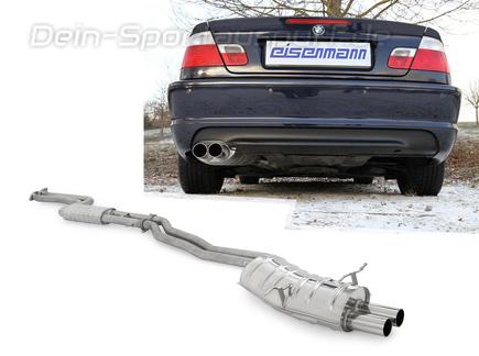Eisenmann Komplettanlage ab Kat mit RACE-Schalldämpfer BMW 3er E46 Limo Touring Coupe Cabrio 320i 325i 330i 2x70mm rund scharf gerade