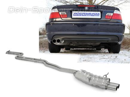 Eisenmann Racing-Komplettanlage ab Kat mit RACE-Schalldämpfer BMW 3er E46 Limo Touring Coupe Cabrio 320i 325i 330i 2x70mm rund scharf gerade