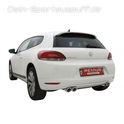 Remus Edelstahl Duplex Sportauspuff VW Scirocco 3 je 2x84mm Carbon Race rund eingerollt abgeschrägt mit scharfkantigem Innenrohr und Carbonschriftzug