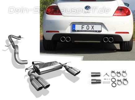 Fox Edelstahl Duplex Racing-Komplettanlage ab Kat VW Beetle Typ 16 5C 1.4l (Mod. mit Starrachse) je 2x90mm rund eingerollt abgeschrägt