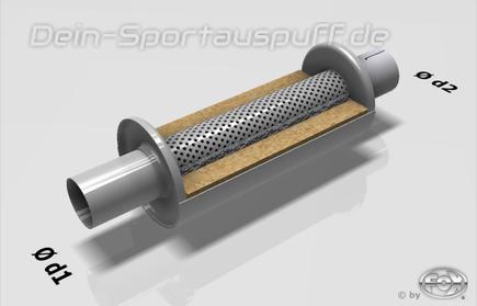 Fox Edelstahl Universal Schalldämpfer rund 100mm einflutig mit Anschlussrohr Länge 250mm Eingang/Ausgang 45mm/45mm