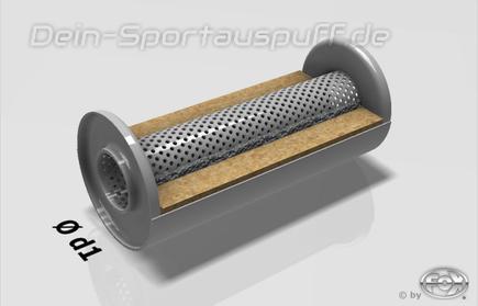Fox Edelstahl Universal Schalldämpfer rund 100mm einflutig Länge 250mm Eingang/Ausgang 76mm/76mm