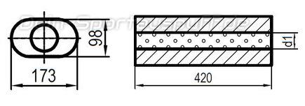 Fox Edelstahl Universal Schalldämpfer oval 173x98mm einflutig Länge 420mm Eingang/Ausgang 50mm/50mm Fox Edelstahl Universal Schalldämpfer oval 173x98mm einflutig Länge 420mm Eingang/Ausgang 50mm/50mm