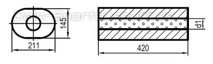 Fox Edelstahl Universal Schalldämpfer oval 211x145mm einflutig Länge 420mm Eingang/Ausgang 80mm/80mm Fox Edelstahl Universal Schalldämpfer oval 211x145mm einflutig Länge 420mm Eingang/Ausgang 80mm/80mm