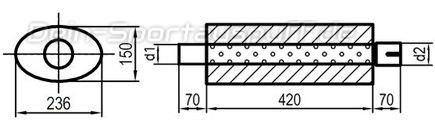Fox Edelstahl Universal Schalldämpfer oval 236x150mm einflutig mit Anschlussrohr Länge 420mm Eingang/Ausgang 45mm/45mm Fox Edelstahl Universal Schalldämpfer oval 236x150mm einflutig mit Anschlussrohr Länge 420mm Eingang/Ausgang 45mm/45mm