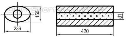 Fox Edelstahl Universal Schalldämpfer oval 236x150mm einflutig Länge 420mm Eingang/Ausgang 80mm/80mm Fox Edelstahl Universal Schalldämpfer oval 236x150mm einflutig Länge 420mm Eingang/Ausgang 80mm/80mm