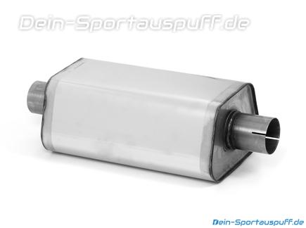 Fox Edelstahl Universal Schalldämpfer trapezförmig 245x175mm einflutig mit Anschlussrohr Länge 420mm Eingang/Ausgang 88,9mm/88,9mm