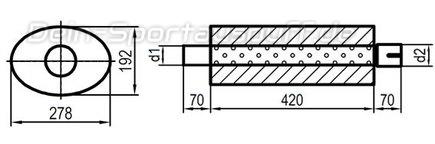 Fox Edelstahl Universal Schalldämpfer oval 278x192mm einflutig mit Anschlussrohr Länge 420mm Eingang/Ausgang 76mm/76mm Fox Edelstahl Universal Schalldämpfer oval 278x192mm einflutig mit Anschlussrohr Länge 420mm Eingang/Ausgang 76mm/76mm